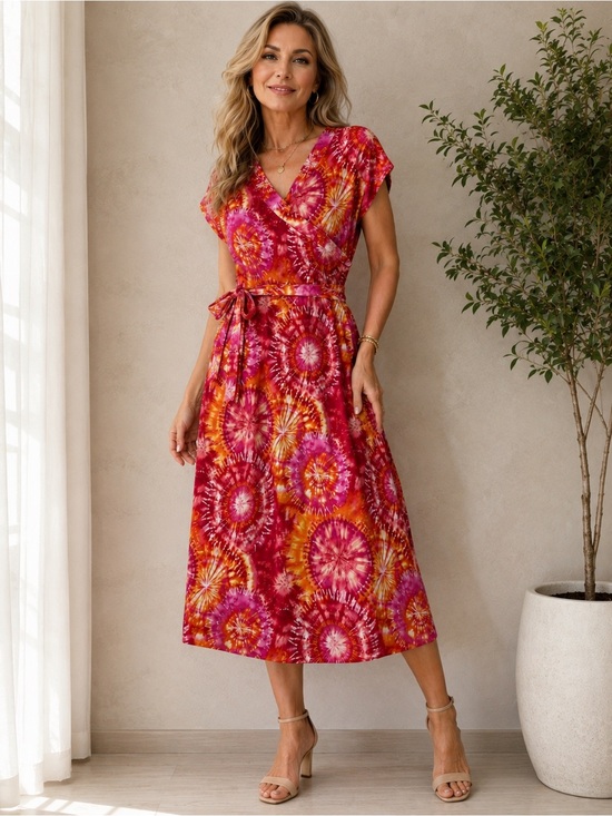 n/b Dresses & Skirts - Floral Print Tie Dye Dress midi Vneck Approximately Size M